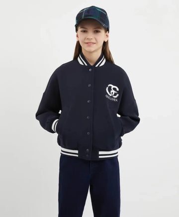 Суитшърт-бомбър от интерлок с принт син за момиче Gulliver