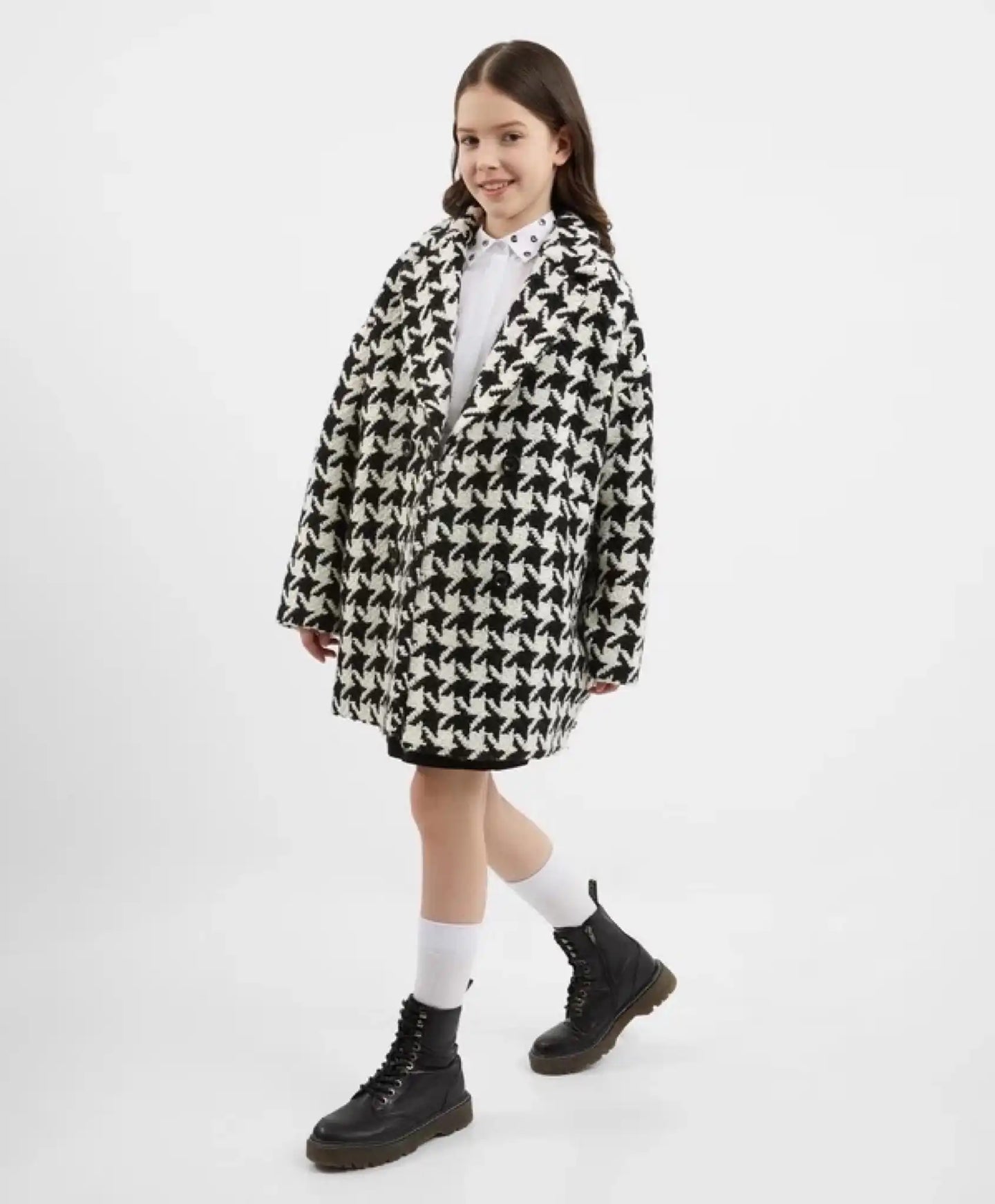Палто с шарка "пие-де-пул", черно-бяло за момиче Gulliver