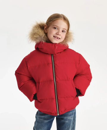 Зимно яке за момиче капитонирано, на изкуствен пух, червено Gulliver