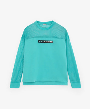 Тениска с дълъг ръкав плетена с мрежа тюркоаз Gulliver