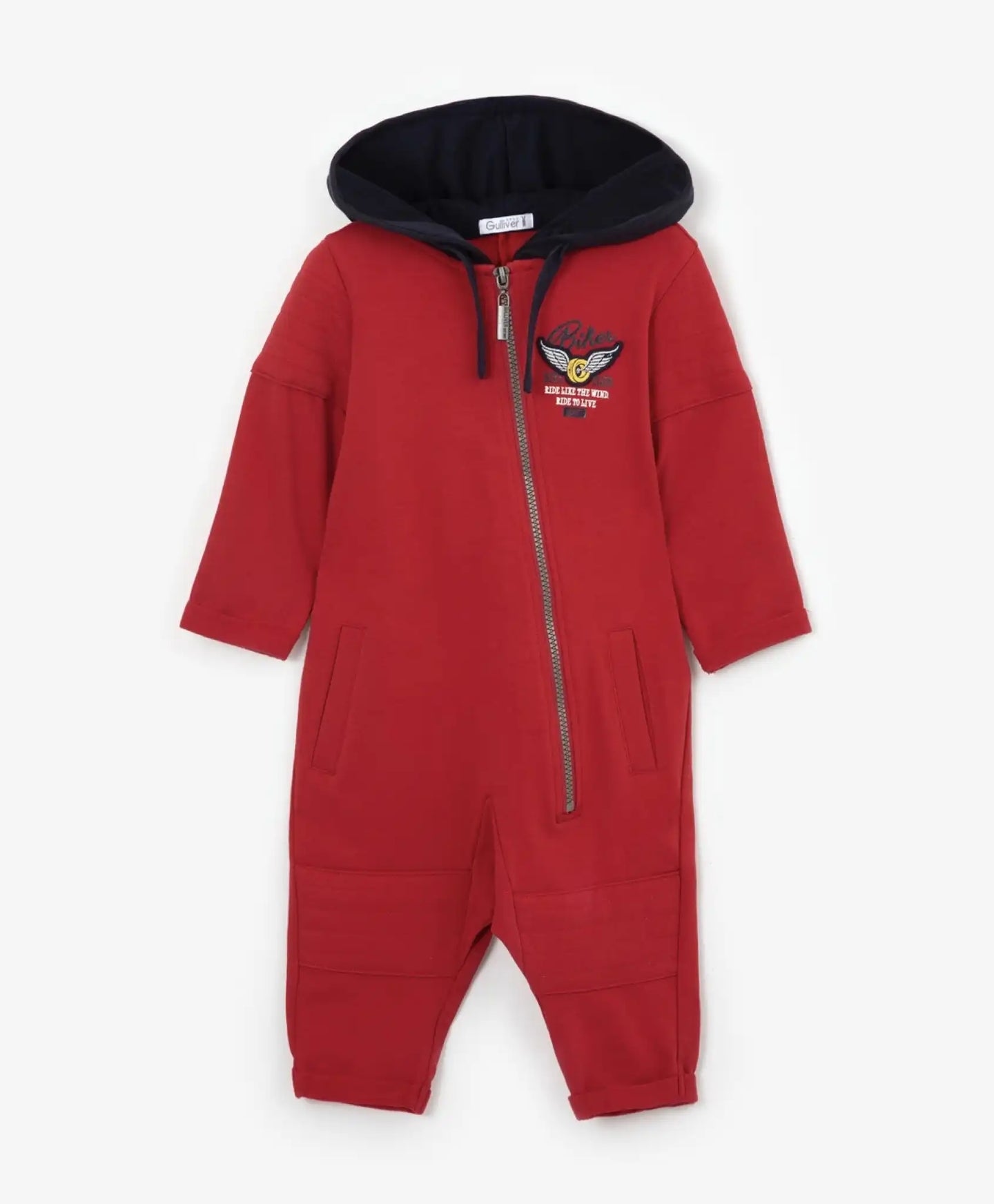 Гащеризон с качулка и асиметричен цип червен Gulliver