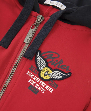 Гащеризон с качулка и асиметричен цип червен Gulliver