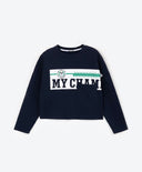 Тениска с дълъг ръкав синя за МОМИЧЕ основен изглед