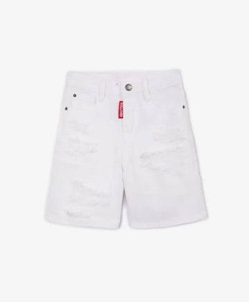 Бели джинсови шорти с ефект на разрушаване за момче Gulliver