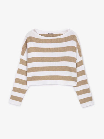 Плетен пуловер в широка ивица със златист лурекс от Gulliver