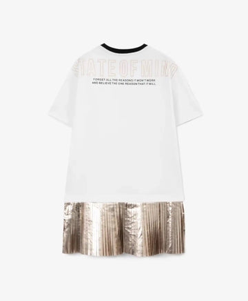 Бяла трикотажна рокля с оверсайз силует за момичета Gulliver