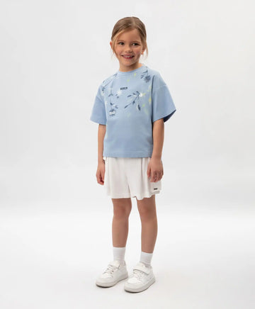 Тениска за момиче с принт и декорация от пайети синя Gulliver