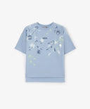 Тениска за момиче с принт и декорация от пайети синя Gulliver