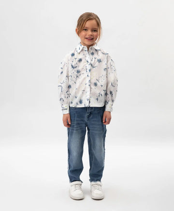 Блуза с дълъг ръкав от поплин с флорален мотив бяла Gulliver