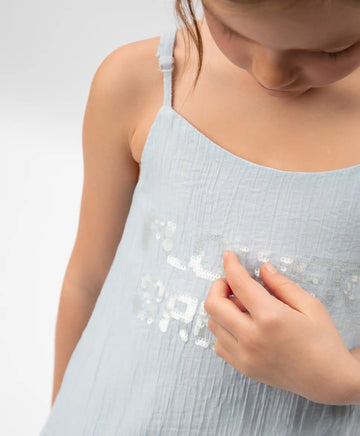 Детски сарафан в синьо от тънка полупрозрачна вискоза - Gulliver