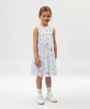 Детска рокля бяла от плисирана мрежа с флорални мотиви на подплата Gulliver