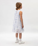 Детска рокля бяла от плисирана мрежа с флорални мотиви на подплата Gulliver