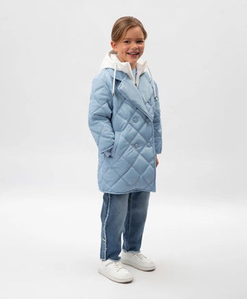 Детско капитонирано палто със сваляща се яка синьо Gulliver