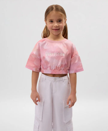 Съкратена детска блуза с шрифтов декор розова Gulliver