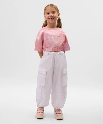 Съкратена детска блуза с шрифтов декор розова Gulliver