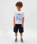 Тениска с къс ръкав за момче с принт бяла Gulliver