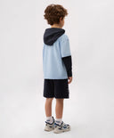 Лонгслив с качулка за момче с имитация на многослойност и принт син Gulliver