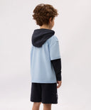 Лонгслив с качулка за момче с имитация на многослойност и принт син Gulliver