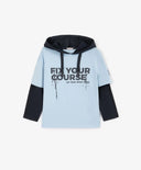 Лонгслив с качулка за момче с имитация на многослойност и принт син Gulliver