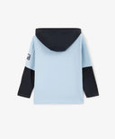 Лонгслив с качулка за момче с имитация на многослойност и принт син Gulliver