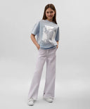 Тениска за момиче оверсайз с декорация от прозрачни пайети синя Gulliver