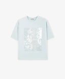 Тениска за момиче оверсайз с декорация от прозрачни пайети синя Gulliver