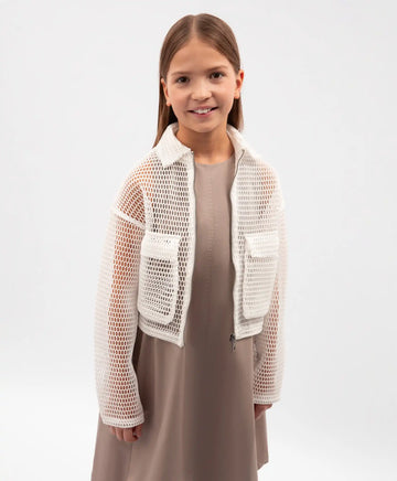 Жакет за момиче от мрежа кремав Gulliver