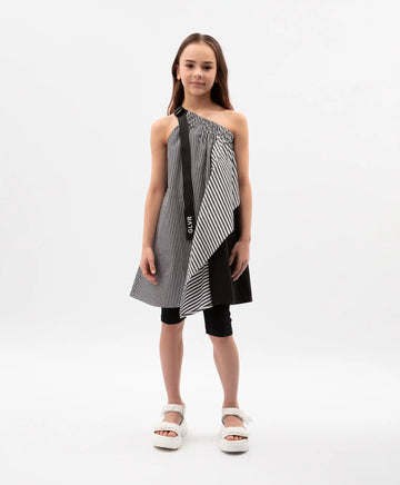 Детски текстилен сарафан с асиметрична кройка и едно открито рамо, комбиниран Gulliver