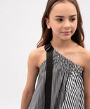 Детски текстилен сарафан с асиметрична кройка и едно открито рамо, комбиниран Gulliver