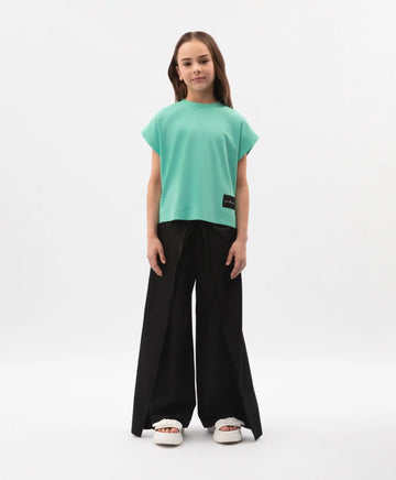 Панталони тип палацо за момиче от сатен с подвижни детайли черни Gulliver