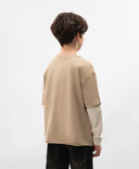 Лонгслив за момче с имитация на многослойност бежов Gulliver