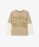 Лонгслив за момче с имитация на многослойност бежов Gulliver