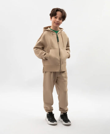 Разкопчаващ се суичър с качулка за момче от футер бежов Gulliver