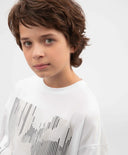 Тениска за момче с принт оверсайз бяла Gulliver