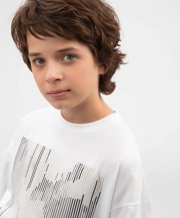 Тениска за момче с принт оверсайз бяла Gulliver