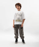 Тениска за момче с принт оверсайз бяла Gulliver