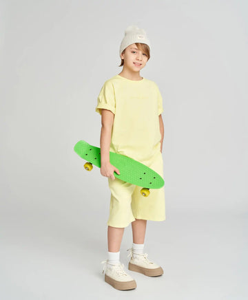 Базова тениска с къс ръкав детска жълта Button Blue