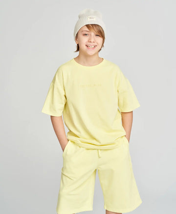 Базова тениска с къс ръкав детска жълта Button Blue