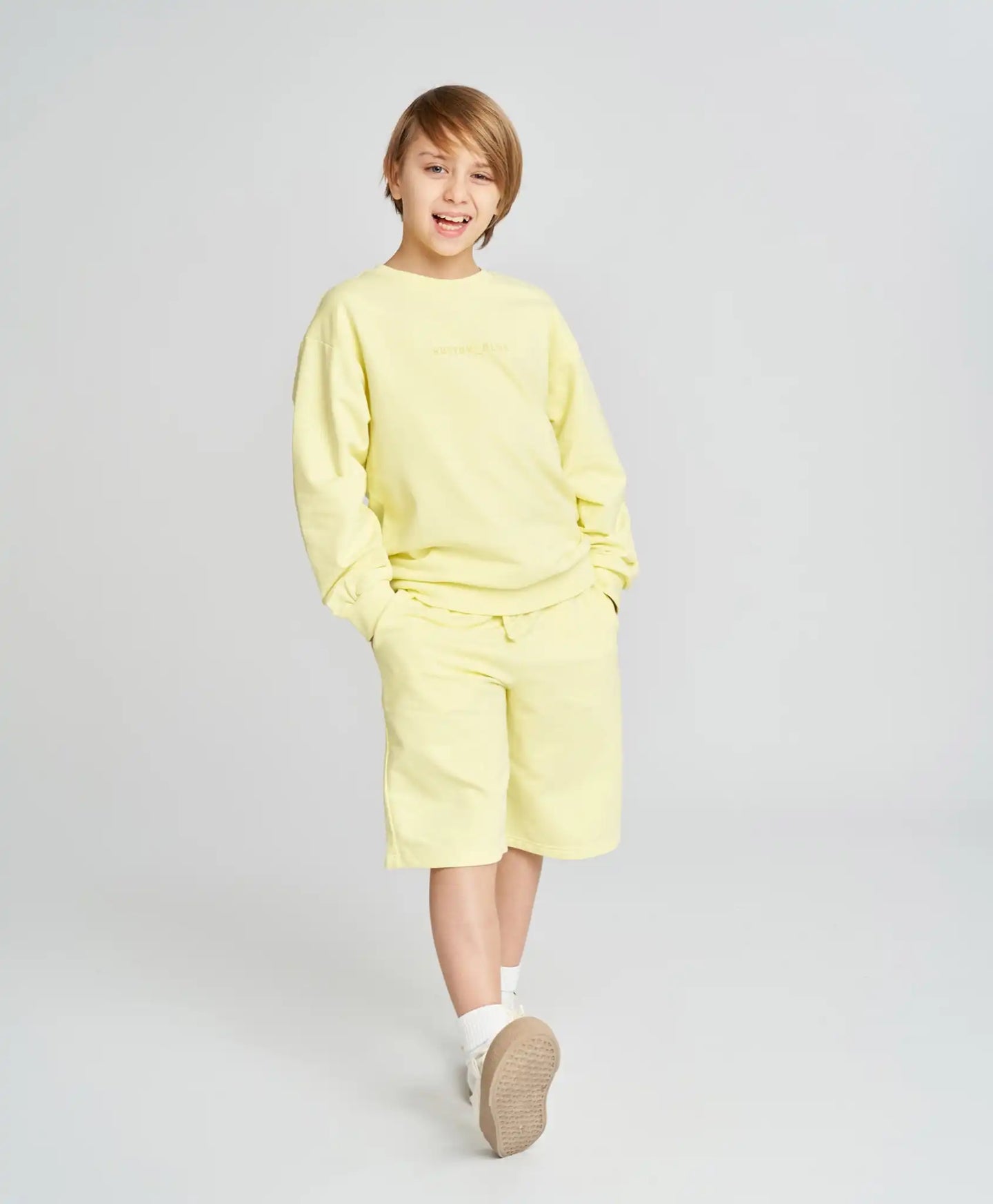 Базов суитшърт детски жълт Button Blue