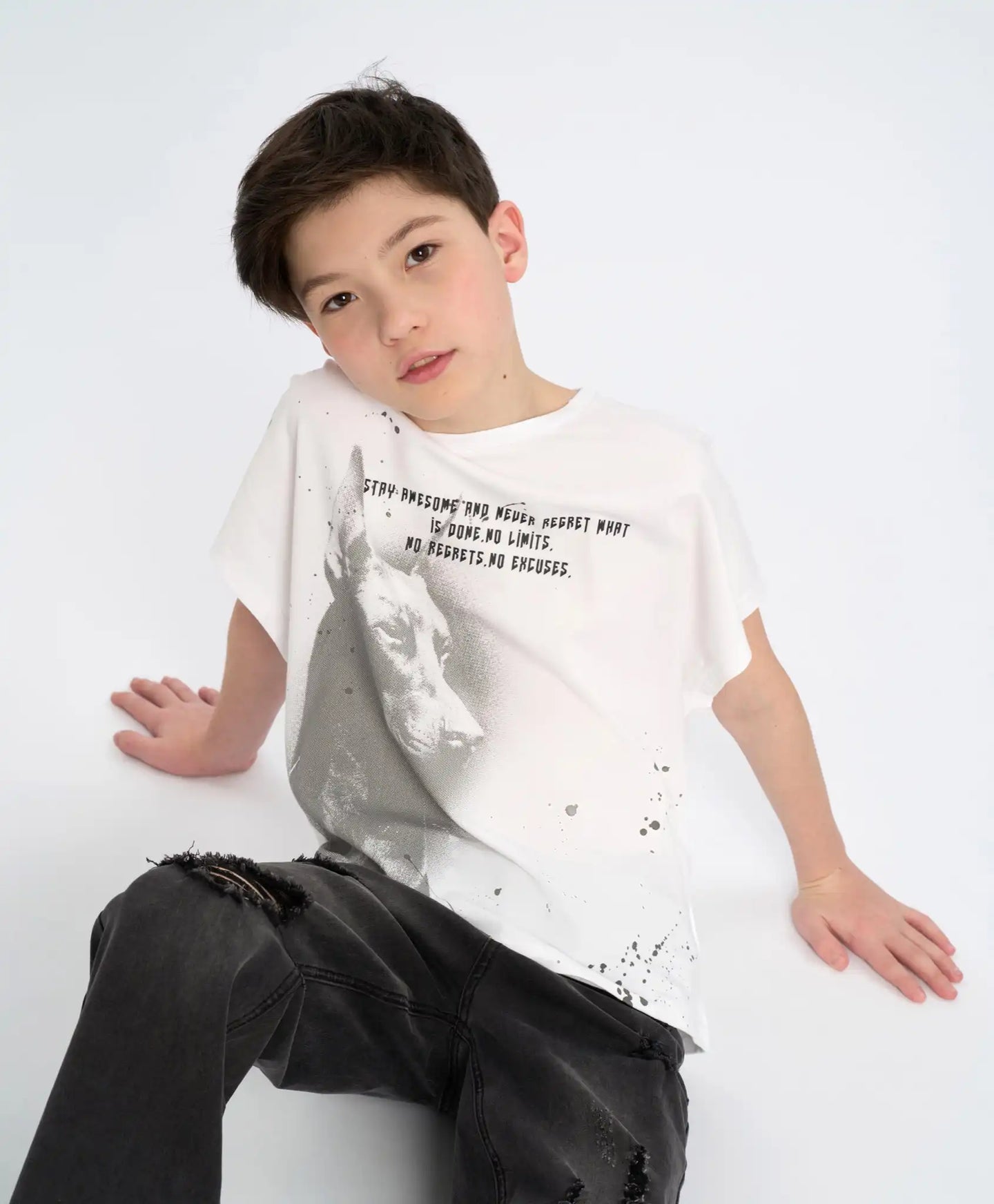 Тениска с къс ръкав за момче бяла с принт Button Blue