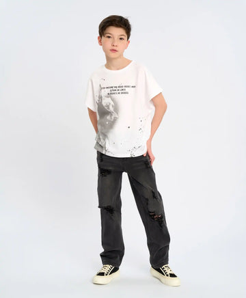 Тениска с къс ръкав за момче бяла с принт Button Blue