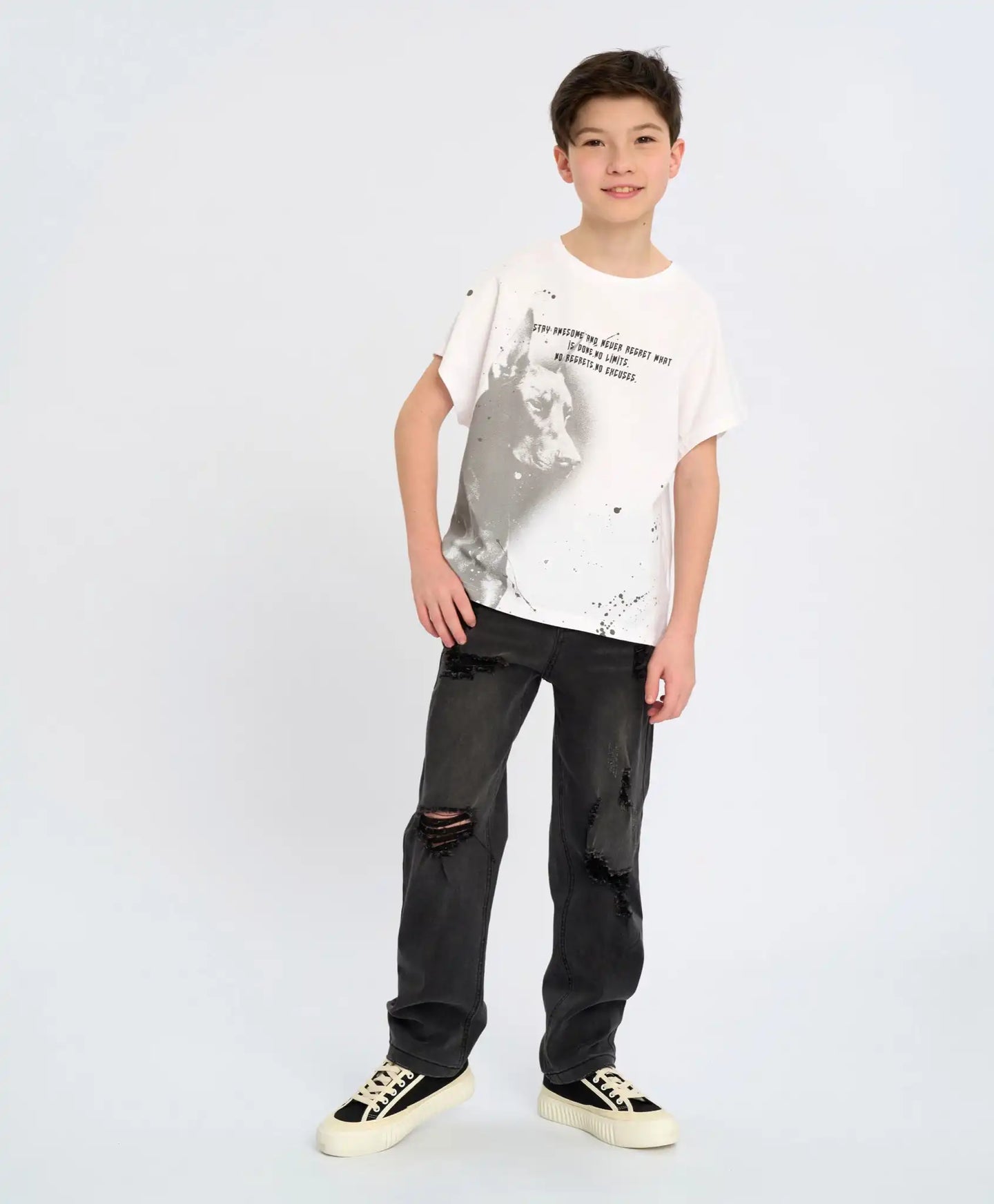 Тениска с къс ръкав за момче бяла с принт Button Blue