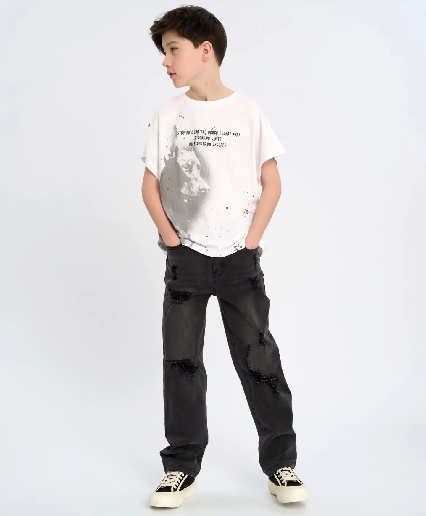 Тениска с къс ръкав за момче бяла с принт Button Blue