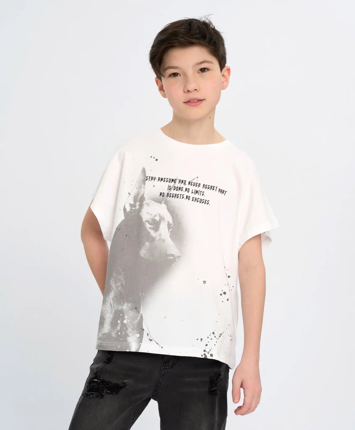 Тениска с къс ръкав за момче бяла с принт Button Blue