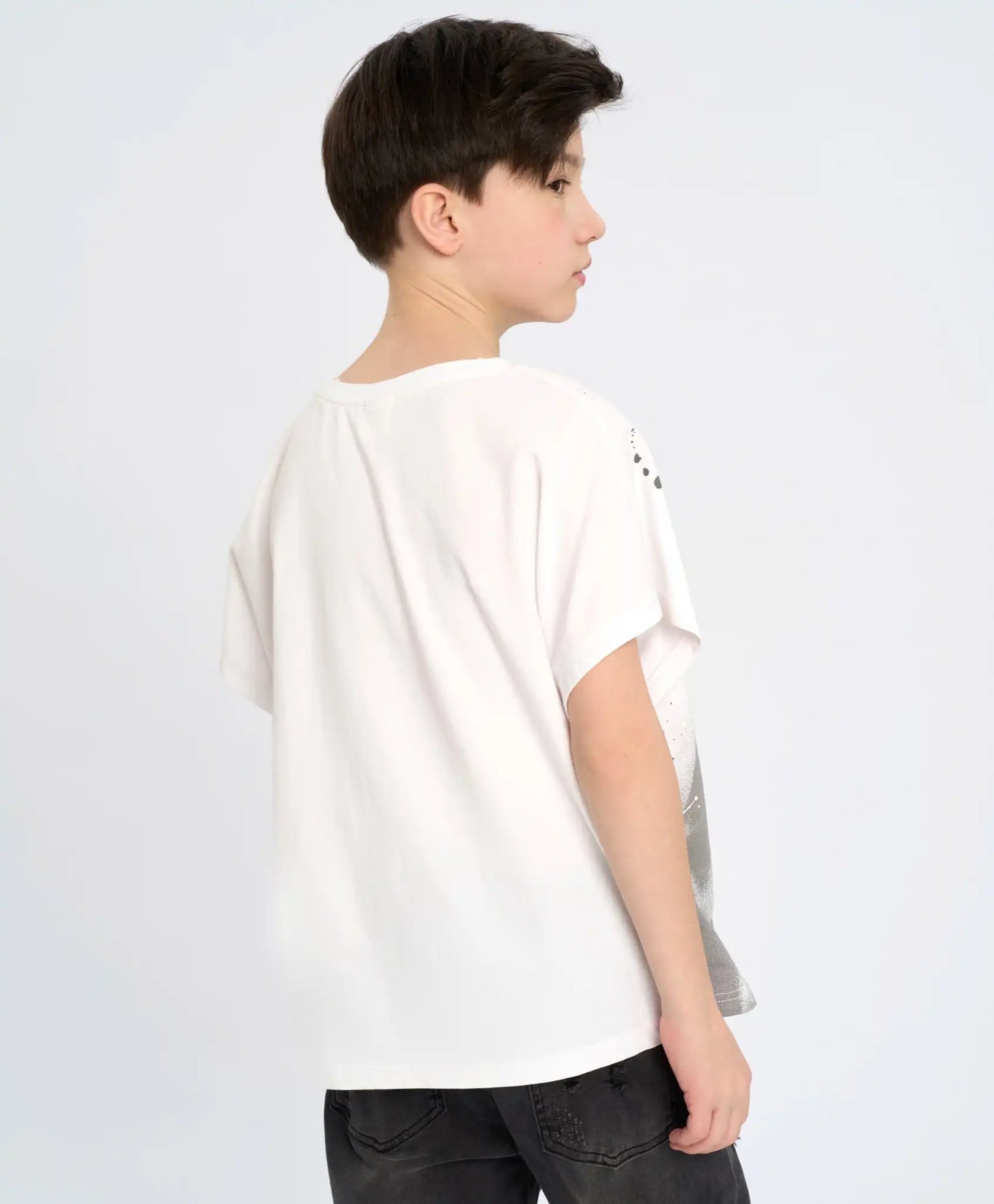 Тениска с къс ръкав за момче бяла с принт Button Blue