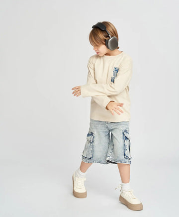 Лонгслив за момче млечнобял с принт Button Blue