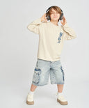 Лонгслив за момче млечнобял с принт Button Blue