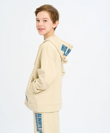 Зип худи с цип, качулка и принт млечнобяло детско Button Blue