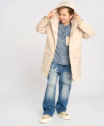 Детска парка междинен сезон с качулка млечнобяла Button Blue