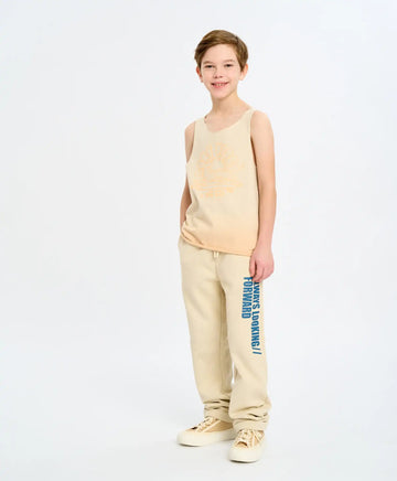 Детски спортни панталони бели с ластичен колан и принт Button Blue